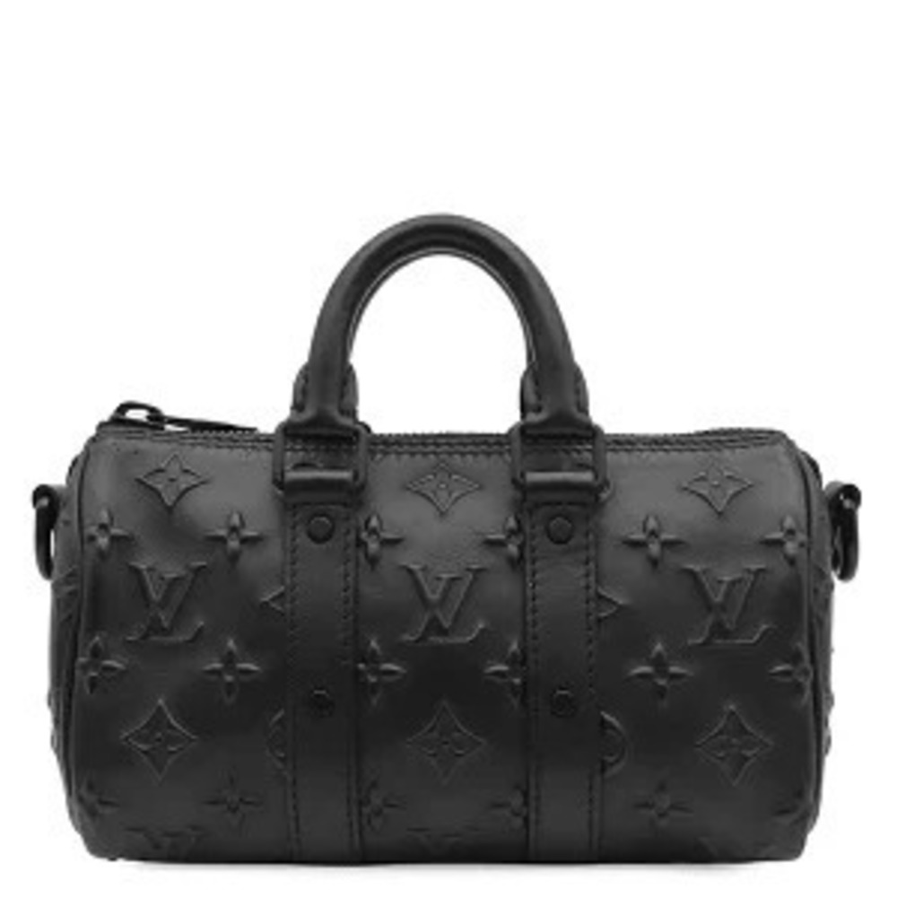 Louis Vuitton Keepall bag leather Monogram Seal black Boston embossed